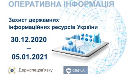 Оперативна інформація Держспецзв’язку щодо захисту державних інформаційних ресурсів за період з 30 грудня 2020 по 05 січня 2021 року